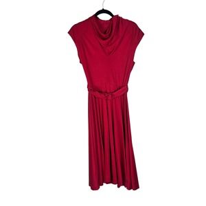 Vintage 1970s Jody of California Red Cowl Neck Belted Midi Dress 13-X Disco 5018